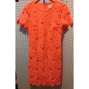 DR Collection Dress Size 6 Neon Orange Floral Short Sleeve Lace Summer Spring